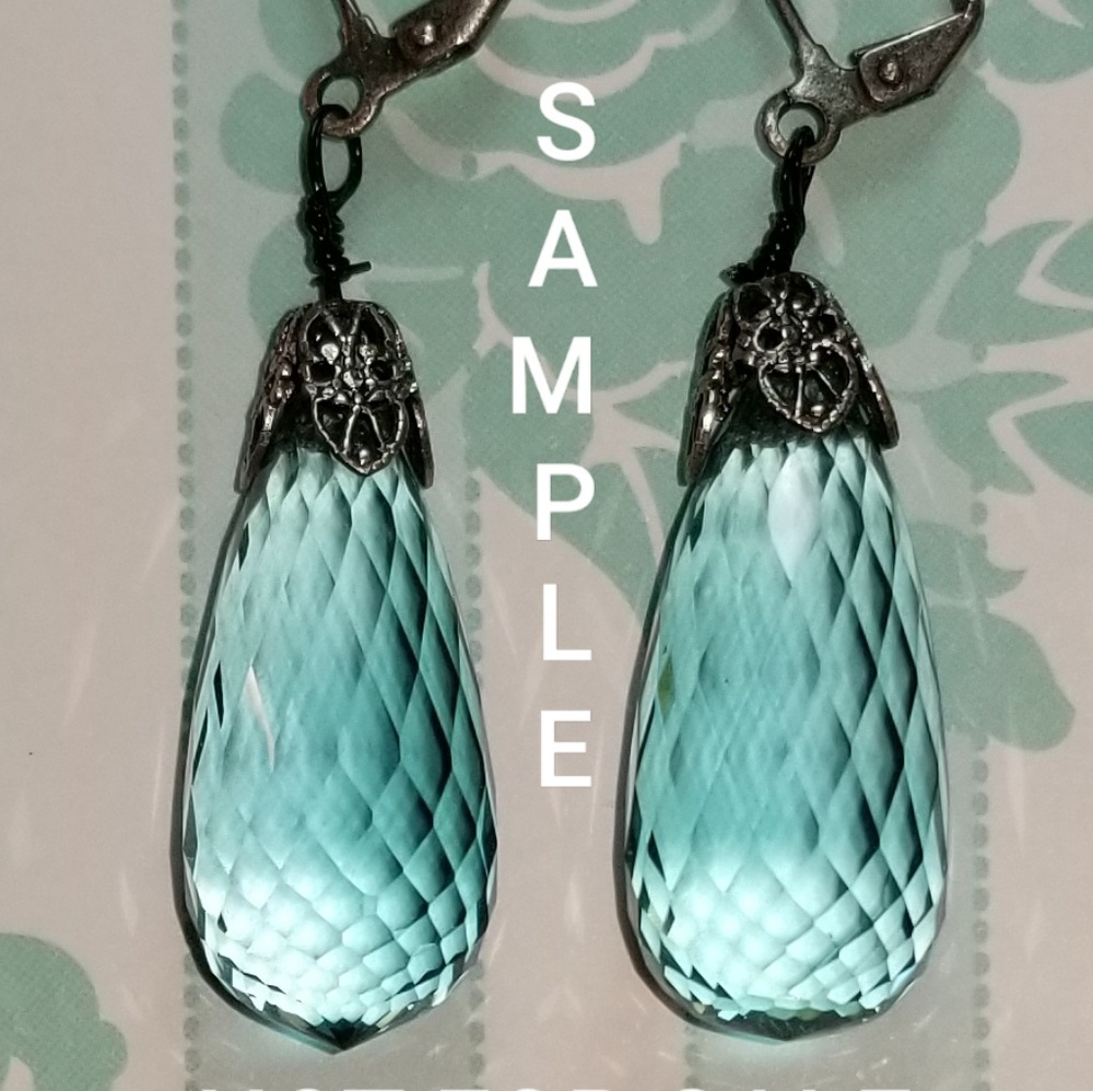 #0214 Aquamarine Quartz Crystal Earrings - Picture 3 of 3